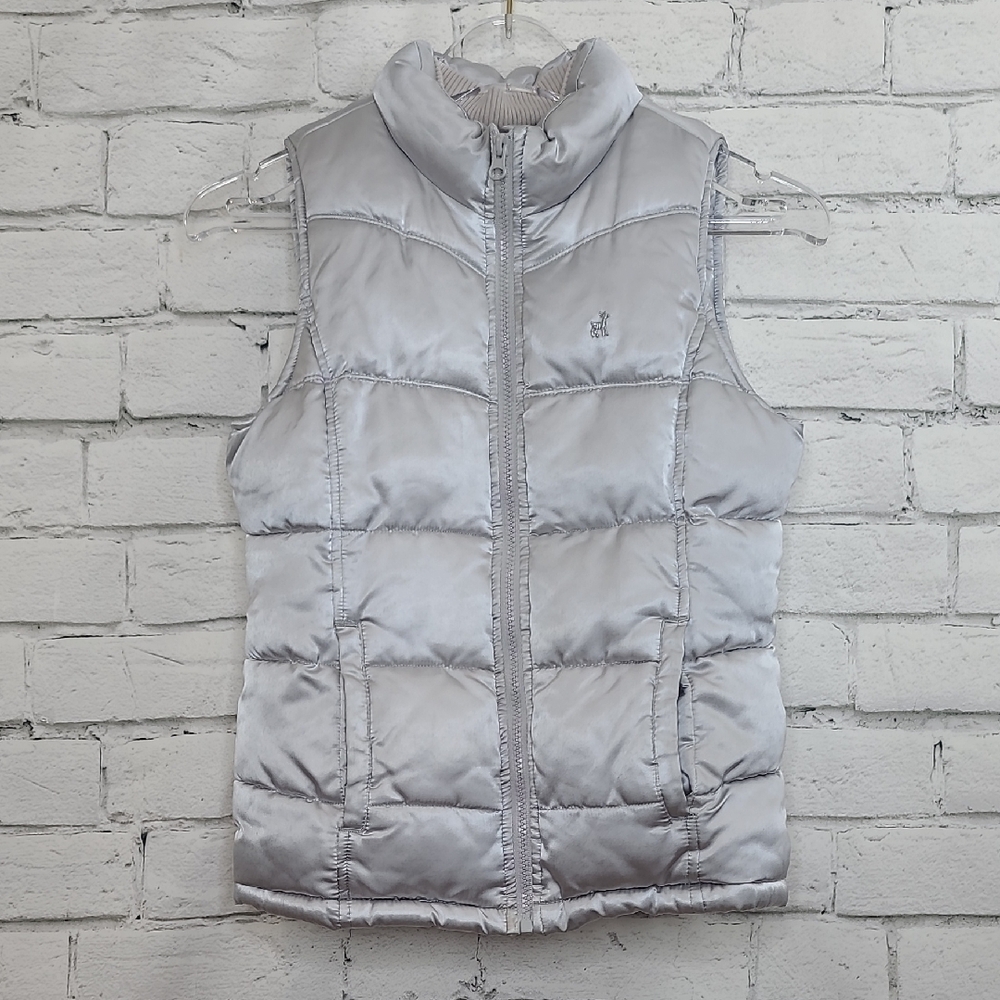 Old Navy Kids Full Zip Quilted Puffer Fleece Lined Vest Jacket in Silver/Gray